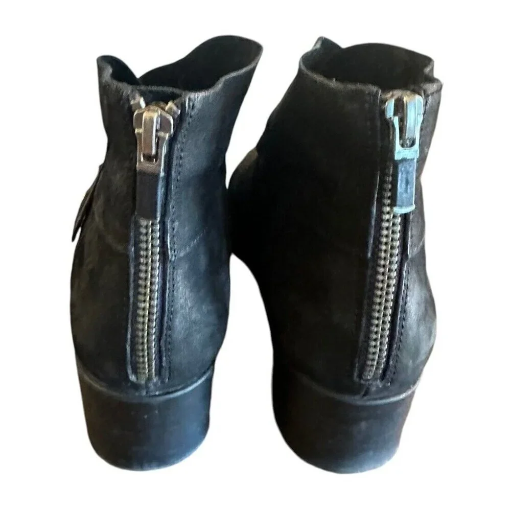 Eileen Fisher Tread Tumbled Nubuck Wedge Booties Black Ankle Boots Womens Sz‎ 6